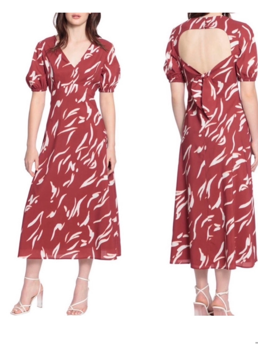 Donna Morgan Burgundy Midi Dress with Open Back